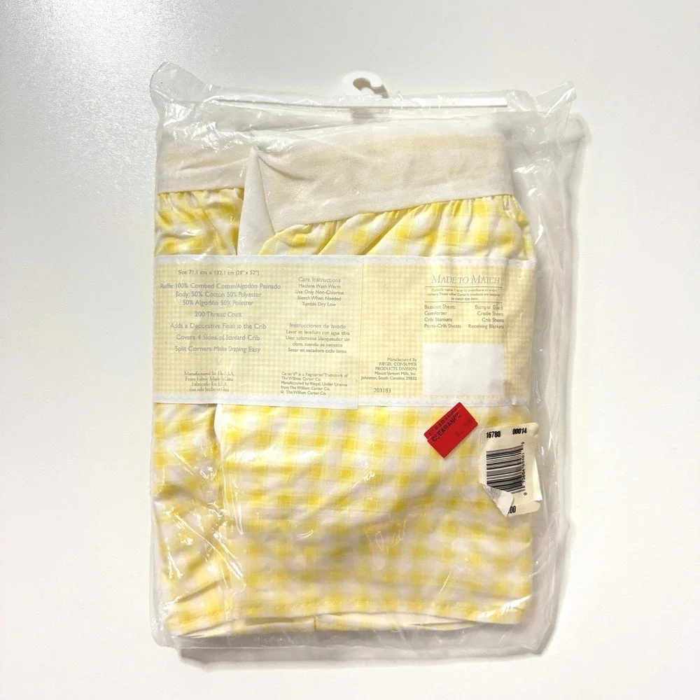 Vintage NIP Carter's Baby Crib Skirt Dust Ruffle Yellow Gingham Cotton Nursery